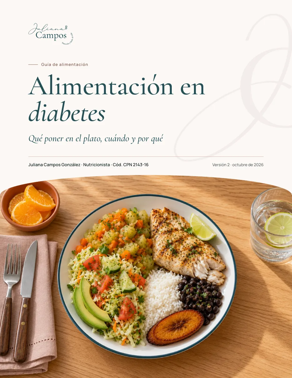 Portada de la guía Alimentación en diabetes, de Juliana Campos