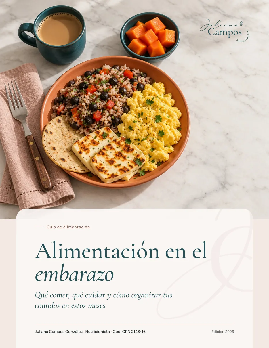 Portada de la guía Alimentación en el embarazo, de Juliana Campos